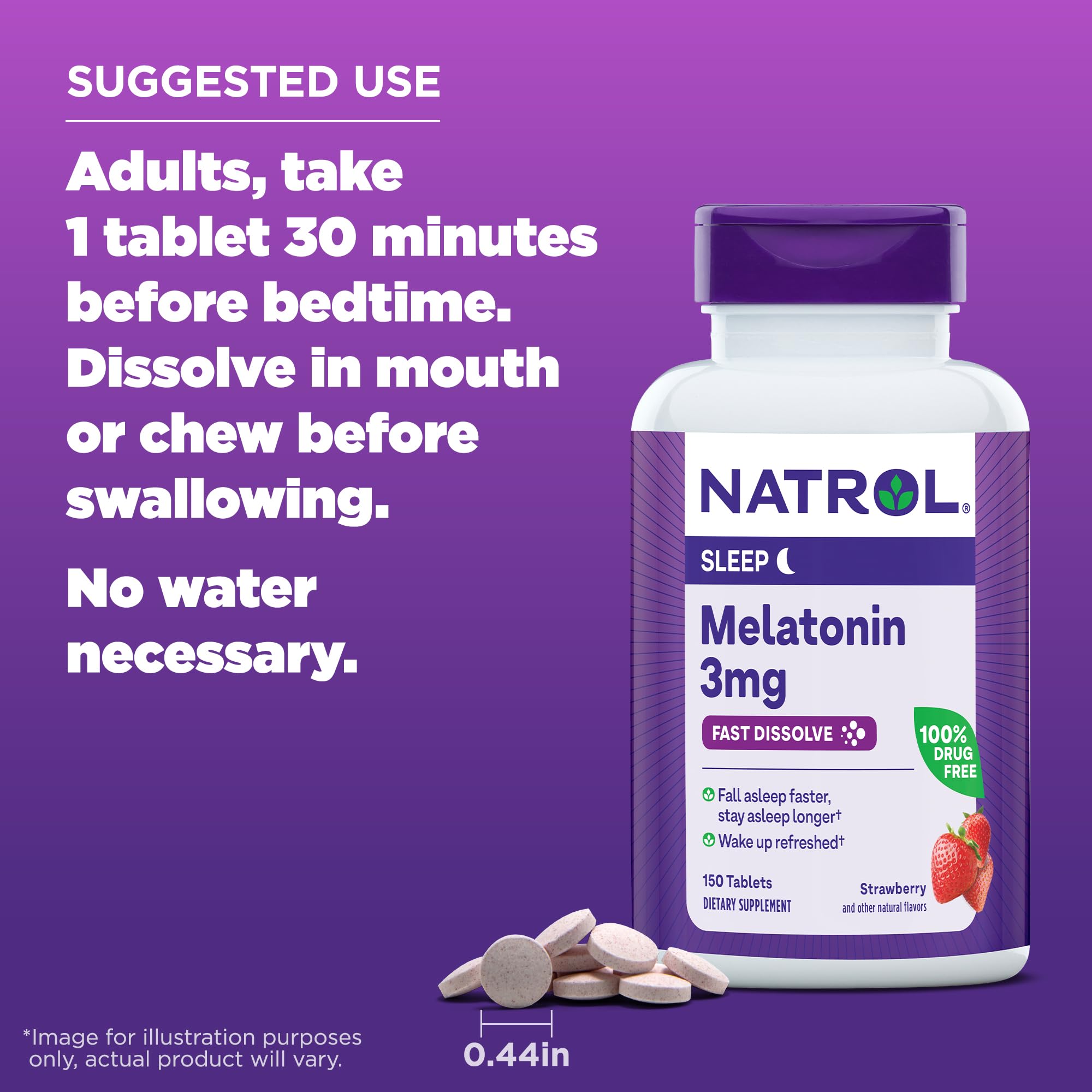 Natrol melatonin dissolution close-up showing quick melt in mouth.