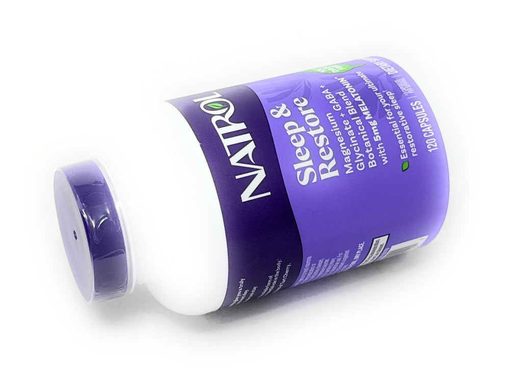 Natrol Sleep & Restore lemon balm chamomile blend promotes calm before bedtime