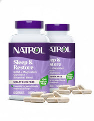 Natrol Sleep & Restore bottle front view, melatonin-free sleep support for restful nights.