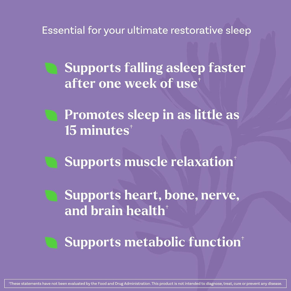 Natrol Sleep & Restore bottle side highlighting ingredients for nighttime calm