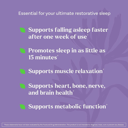 Natrol Sleep & Restore bottle side highlighting ingredients for nighttime calm