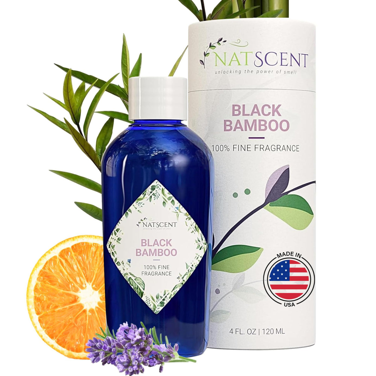 Natscent Black Bamboo diffuser oil bottle for home use with rich aroma.