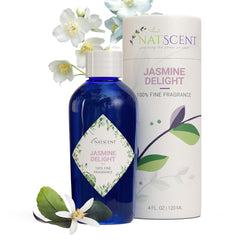 Natscent Jasmine Delight bottle front with premium diffuser potential