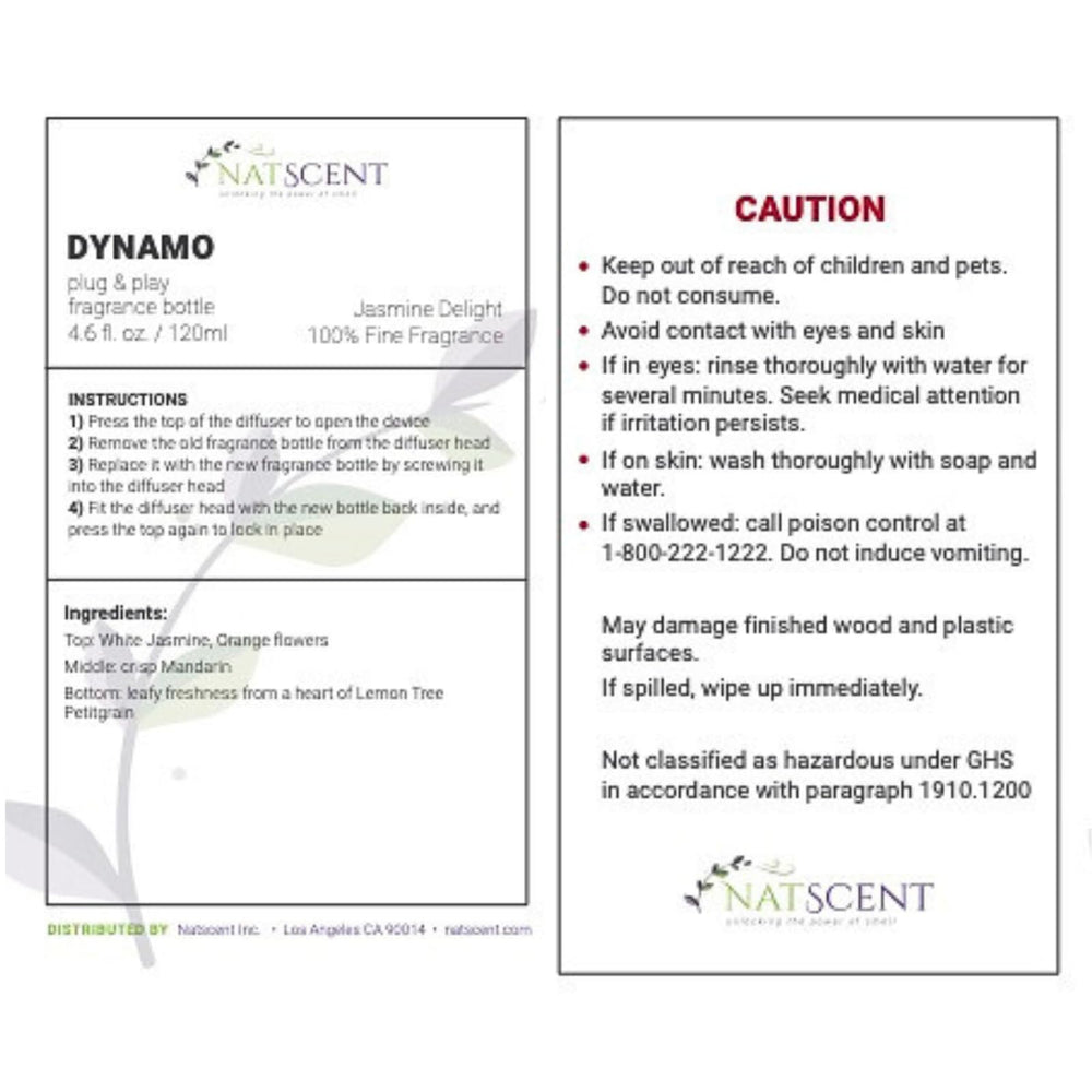 Natscent Jasmine Delight Dynamo-ready bottle fits Dynamo tower diffusers