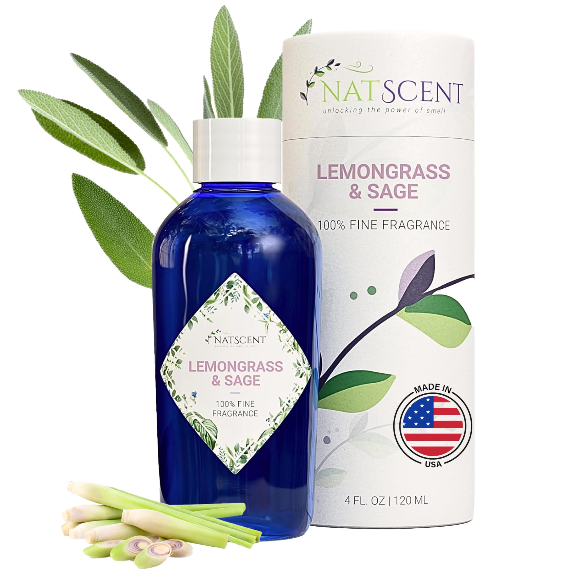 Natscent Lemongrass Sage oil bottle ready to scent your room