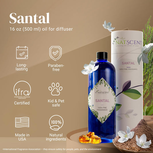 Natscent Santal diffuser-ready setup scene for ambient home scent.