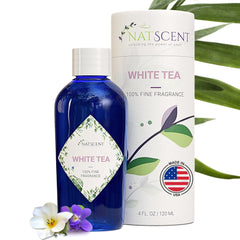 Natscent White Tea diffuser oil bottle ready to create calming home ambiance.
