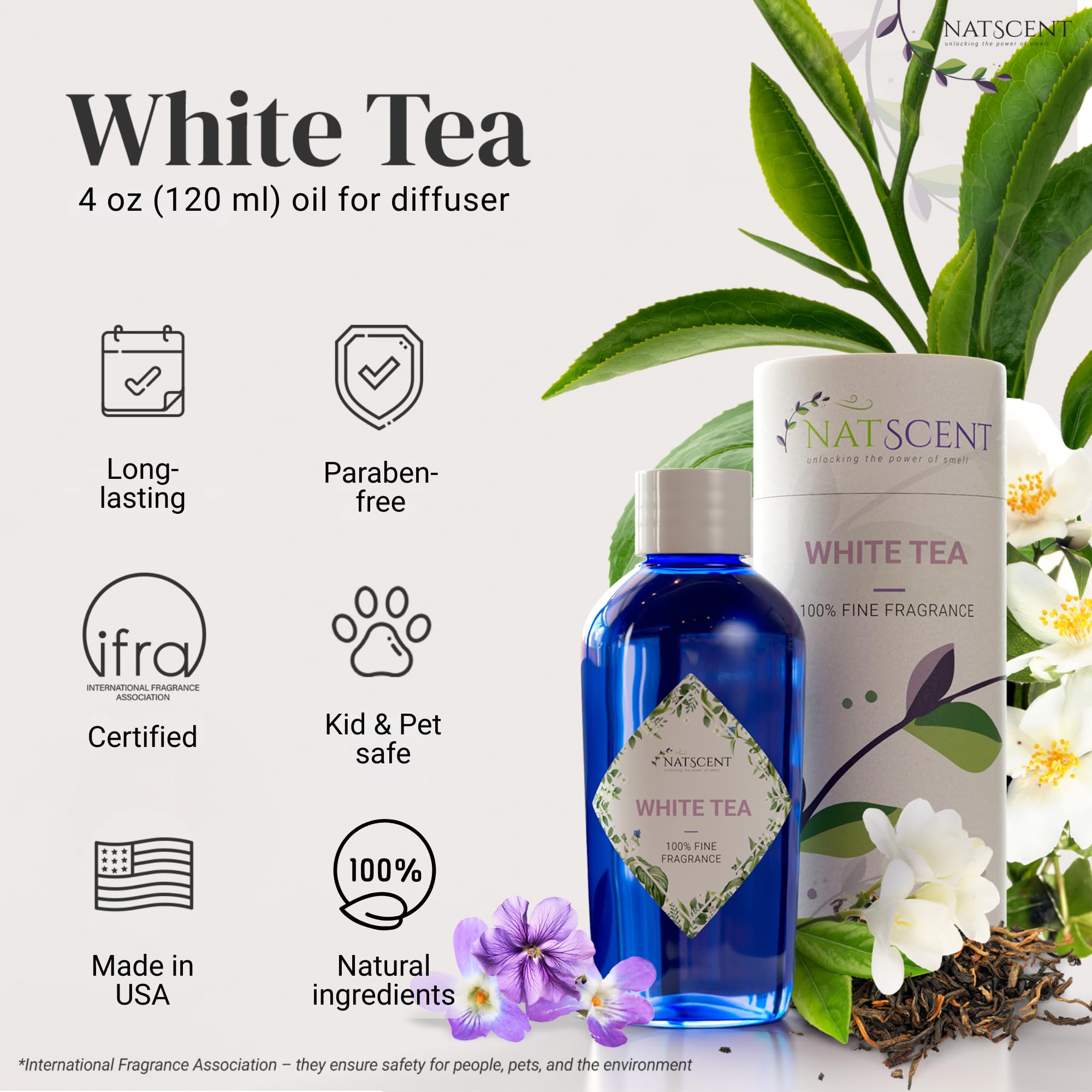 Natscent White Tea diffuser scene showing relaxing room atmosphere.