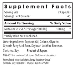 Nattokinase NSK-SD fermented soybeans label detail showing potency