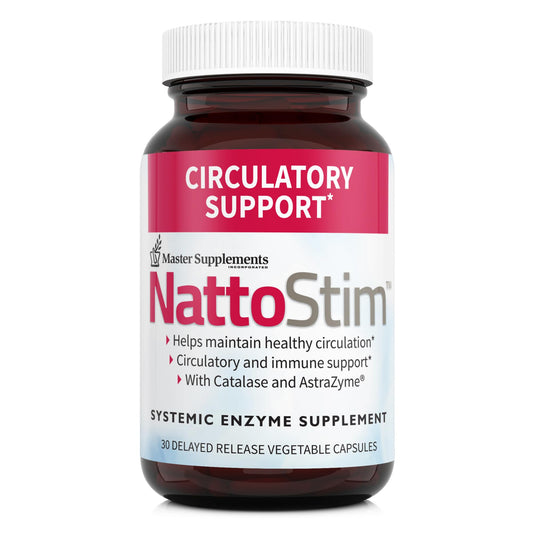 NattoStim bottle front view showing vegan capsules for circulatory and immune support.