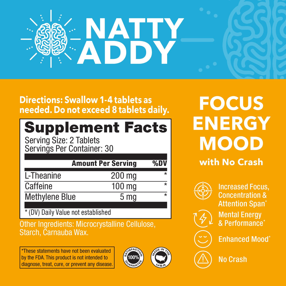 Natty Addy methylene blue capsules close-up reveals the vivid blue tone.