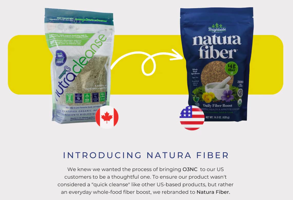 Natura Fiber packaging front view showing organic ingredients and clean labeling.