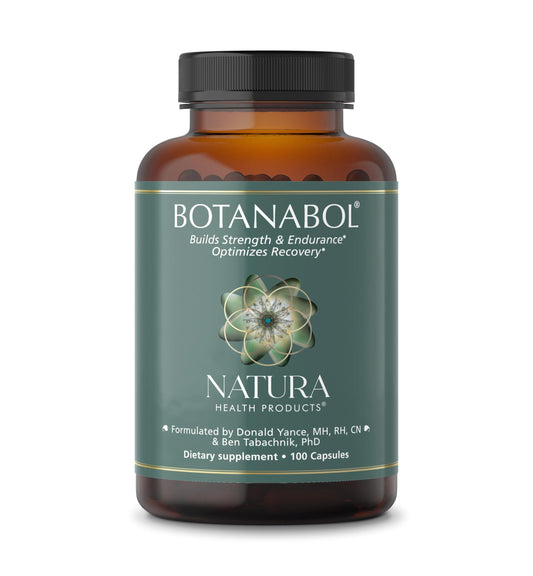 Natura Health Botanabol bottle pour shows convenient capsules for energy support.