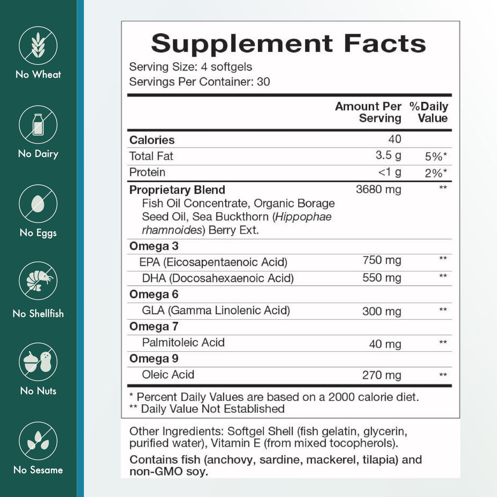 Premium Natura Health packaging for Complete Omega Essentials emphasizing third-party testing.