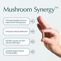 Close-up of Natura Health Mushroom Synergy capsules for daily wellness