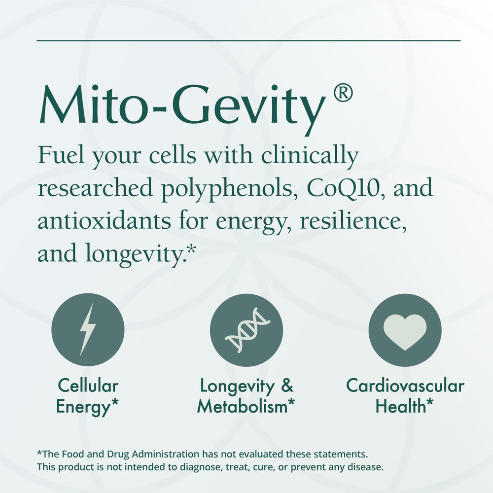 Natura Health Mito-Gevity packaging close-up shows quality and testing.