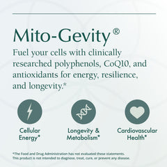 Natura Health Mito-Gevity packaging close-up shows quality and testing.
