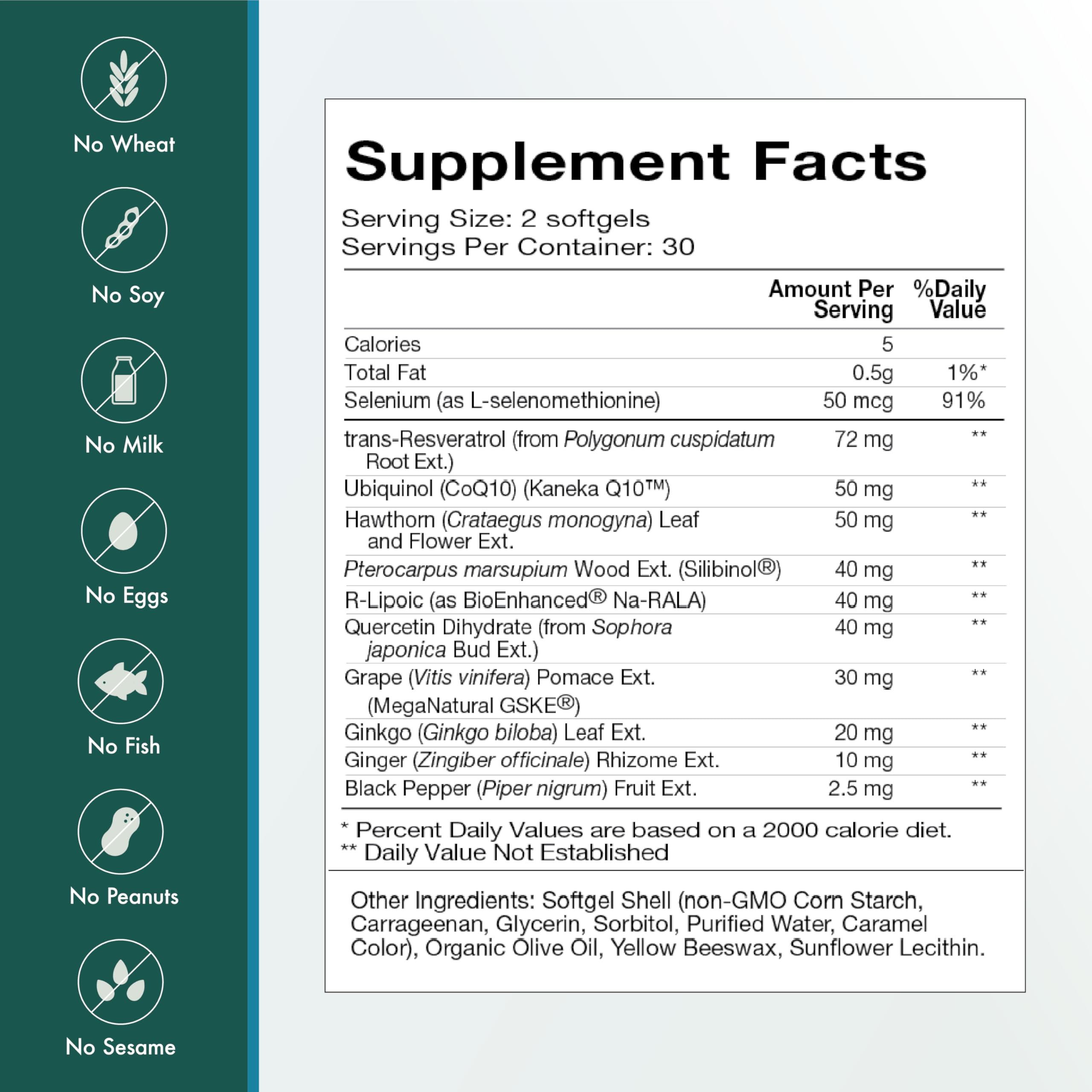 Resvenox image emphasizes stabilized trans-resveratrol extract in Mito-Gevity.