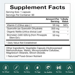 Label close-up of Natura Health Quercetin Plus showing details.