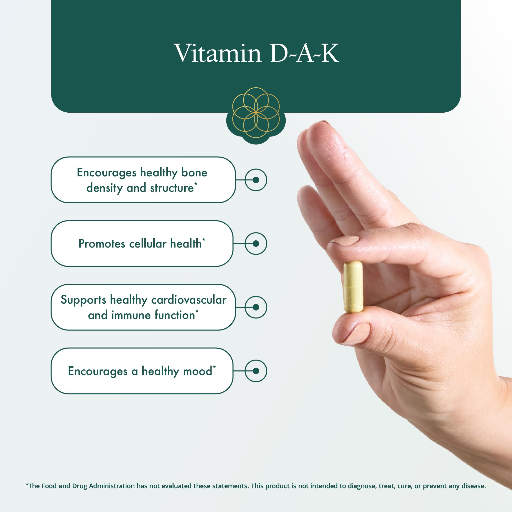 Natura Health Products Vitamin D-A-K bottle back label with ingredients and allergen information.