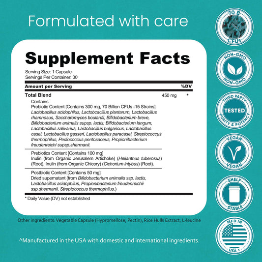 NaturaLife Labs Probiotics 15 strains label highlighting broad digestive support