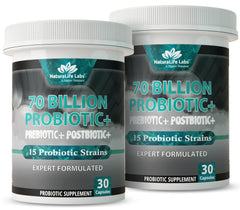 NaturaLife Labs Probiotics 70B CFU bottle front view for daily gut support
