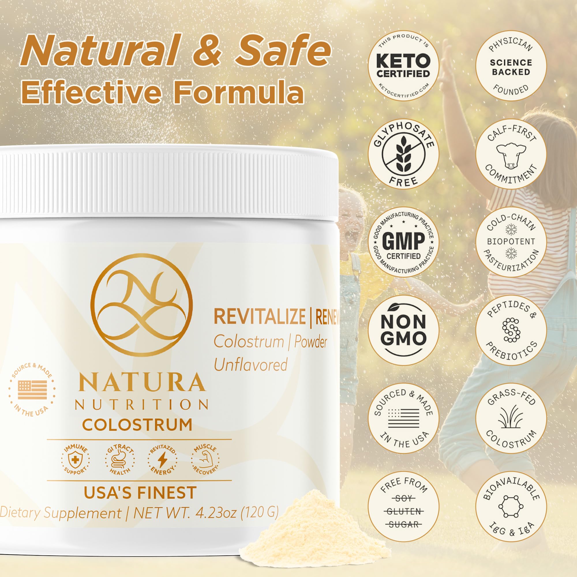 Natura Nutrition IgG 25 percent powder label communicates potency