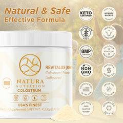Natura Nutrition IgG 25 percent powder label communicates potency