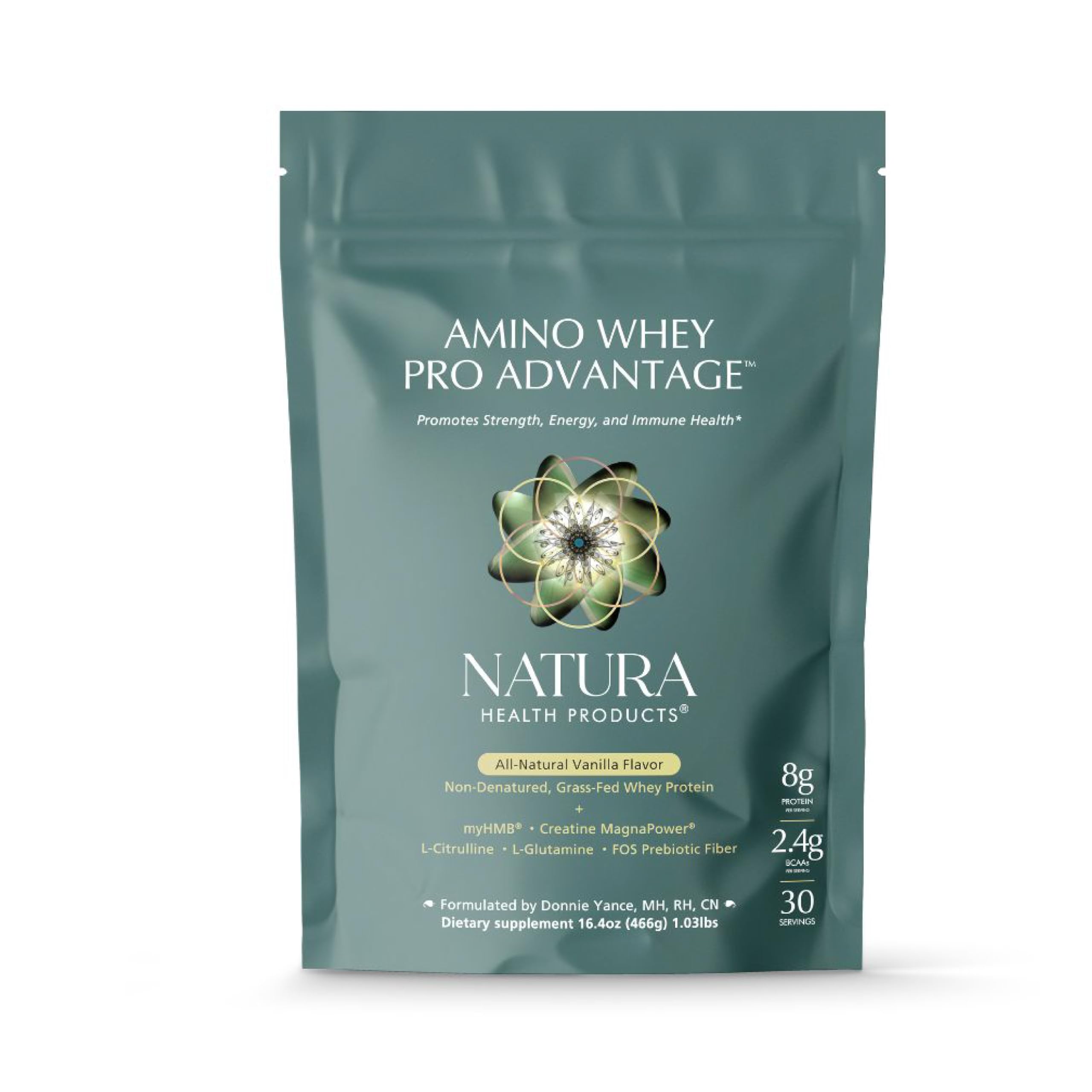 Natura Whey Pro Advantage bottle close-up for muscle support and recovery