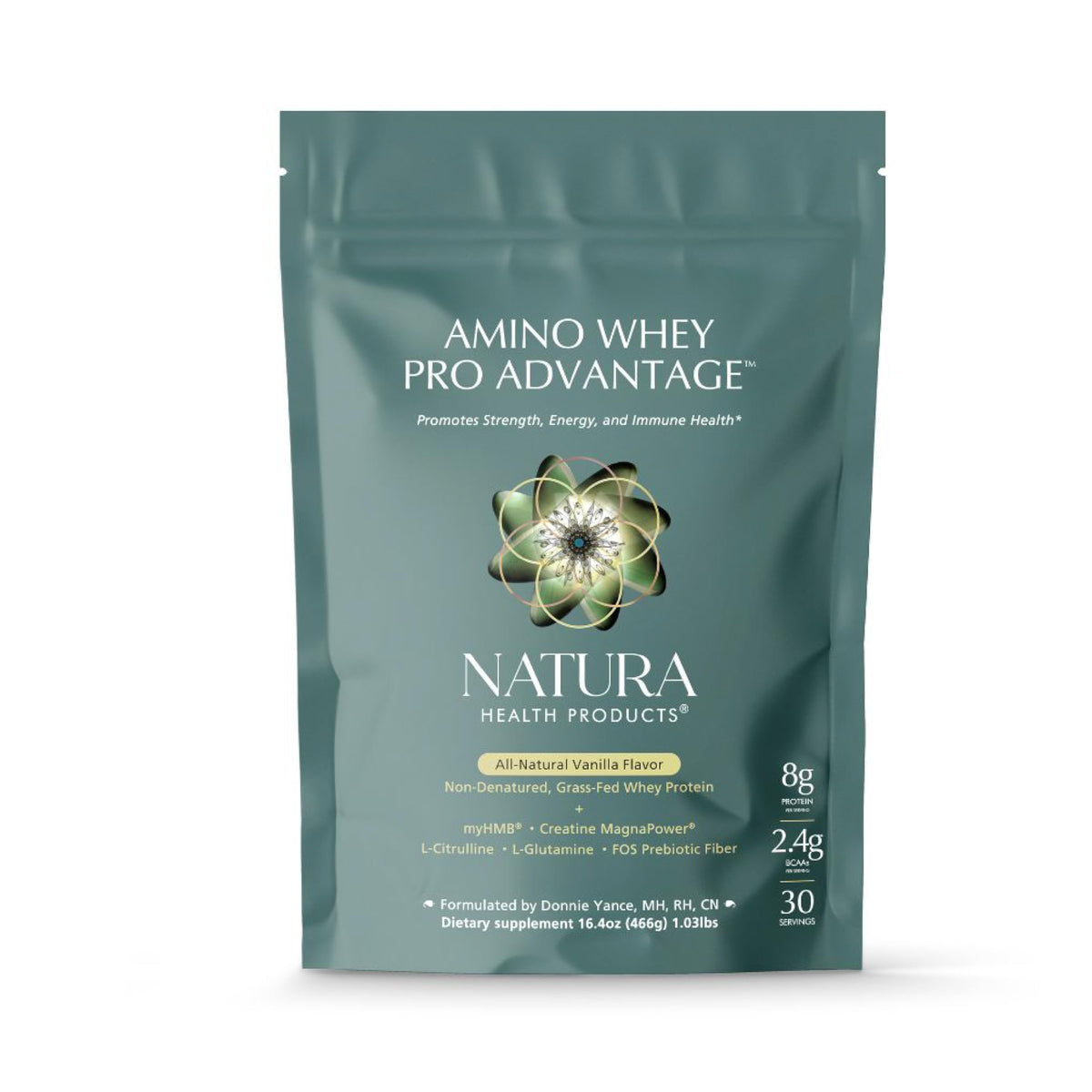 Natura Whey Pro Advantage bottle close-up for muscle support and recovery