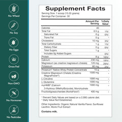 Natura Whey Pro Advantage ingredient panel shows grass-fed whey protein