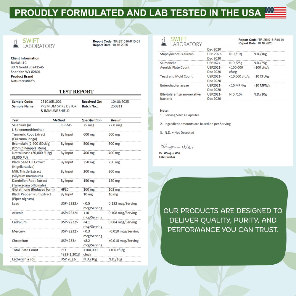 Naturaceuticas 9in1 capsules closeup shows potent spike detox capsules