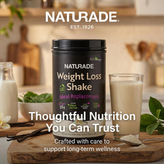 Naturade convenient meal replacement vanilla shake for on-the-go nourishment.