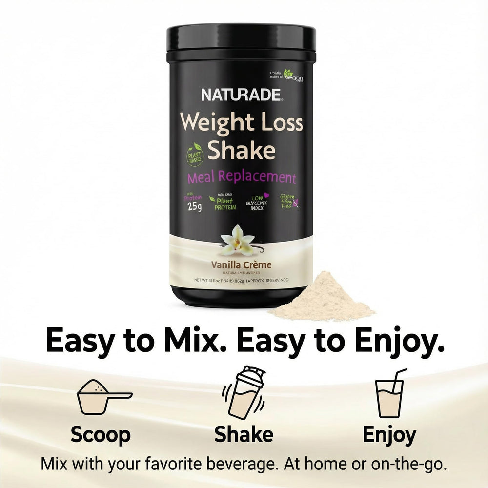 Naturade daily wellness shake in bottle showing convenient nutrition.