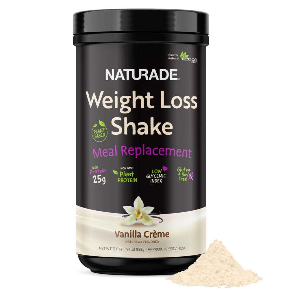 Naturade plant-based meal replacement shake with creamy vanilla in bottle for daily nutrition and satiety.