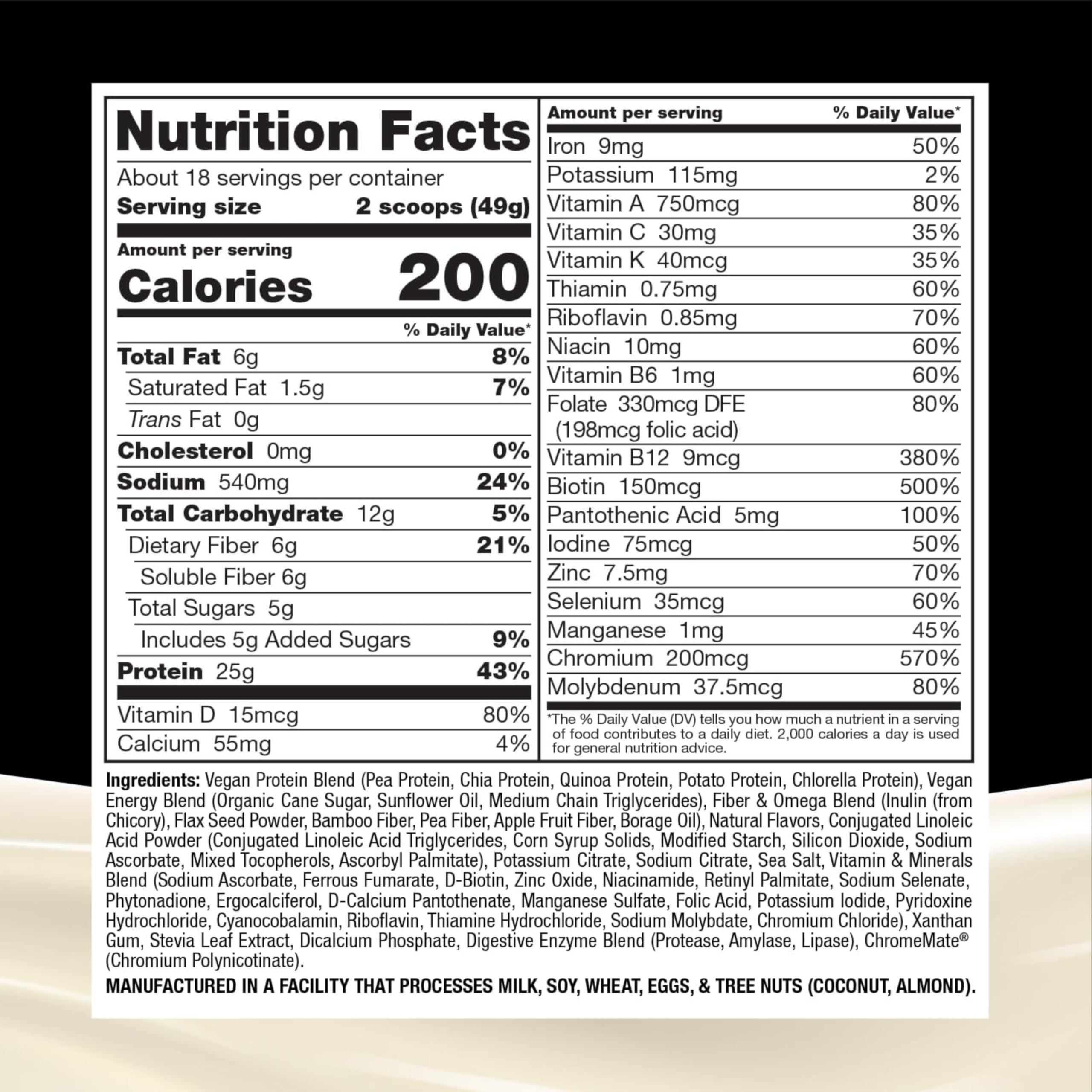 Naturade vanilla shake with plant protein blend ready to pour into a glass.