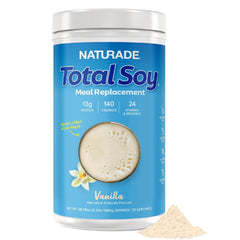 Naturade Total Soy vanilla powder canister highlighting complete plant protein for daily wellness.