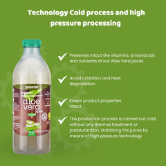 Naturae Aloe Vera Juice label HPP cold indicates preserved nutrients.