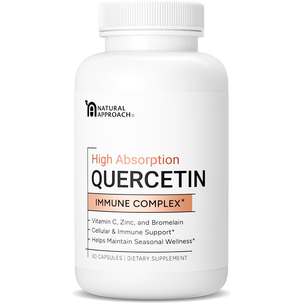 Natural Approach quercetin phytosome bottle highlighting high absorption formula for immune support.