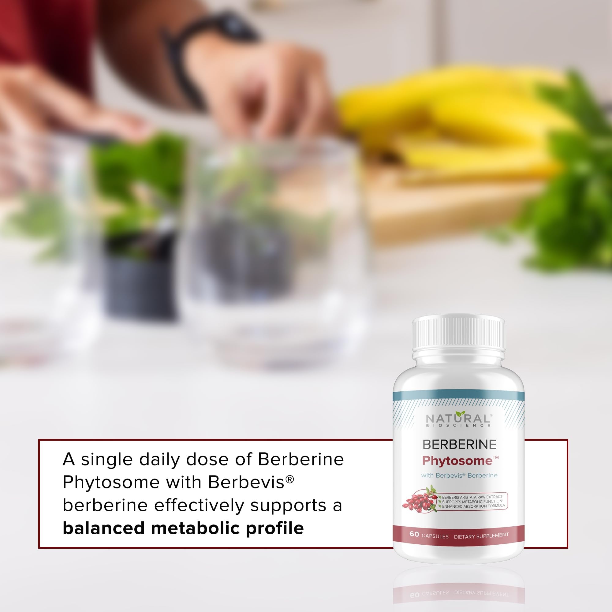Natural BioScience Non-GMO label next to Berberine capsules