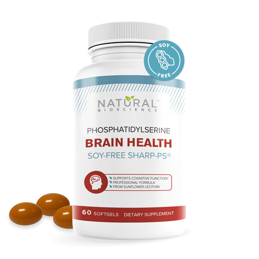 Natural BioScience PS100 softgels bottle front, supporting memory and mental clarity