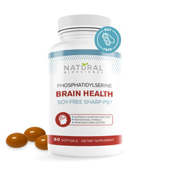 Natural BioScience PS100 softgels bottle front, supporting memory and mental clarity
