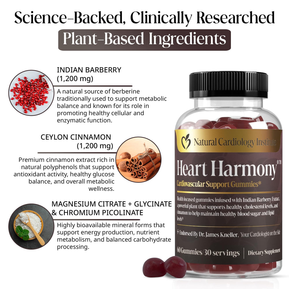 Heart Harmony gummies on a clean surface illustrate chewable convenience for busy days.