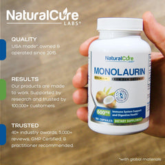 Natural Cure Labs monolaurin 600mg pack front highlights 2-pack value