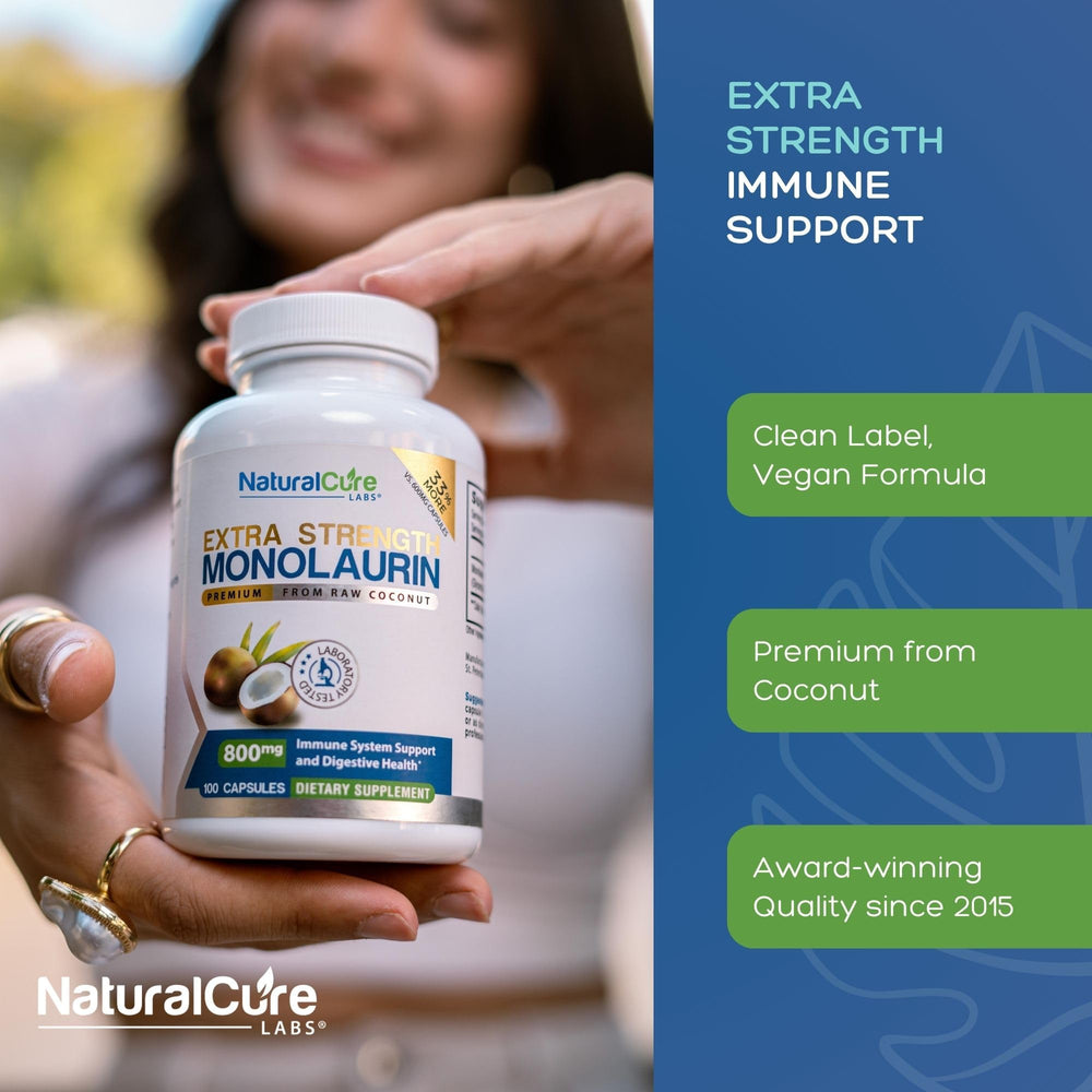 Natural Cure Labs Monolaurin 800mg 2-pack packaging image, emphasizing convenience.