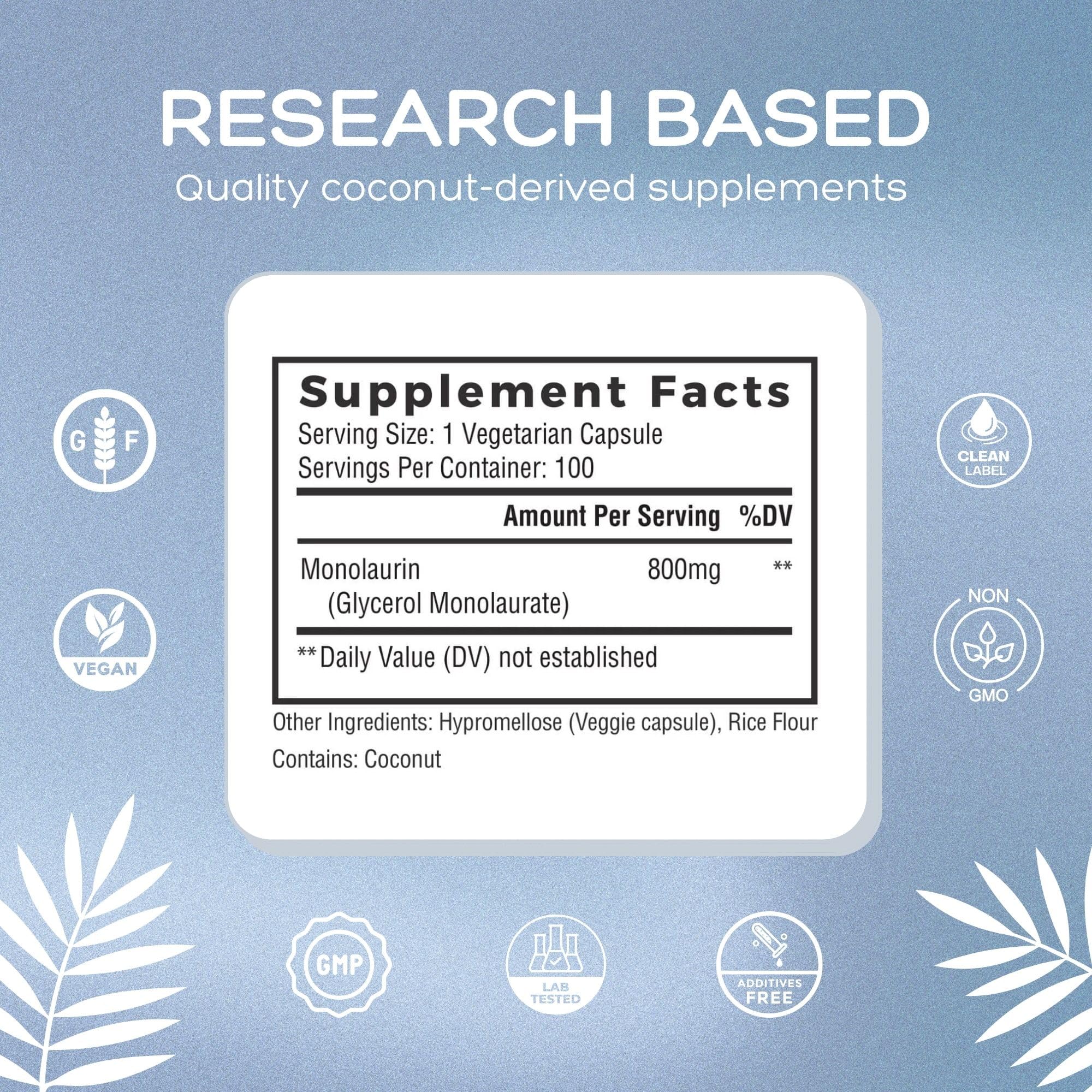 Natural Cure Labs Monolaurin 800mg USA-made production seal.