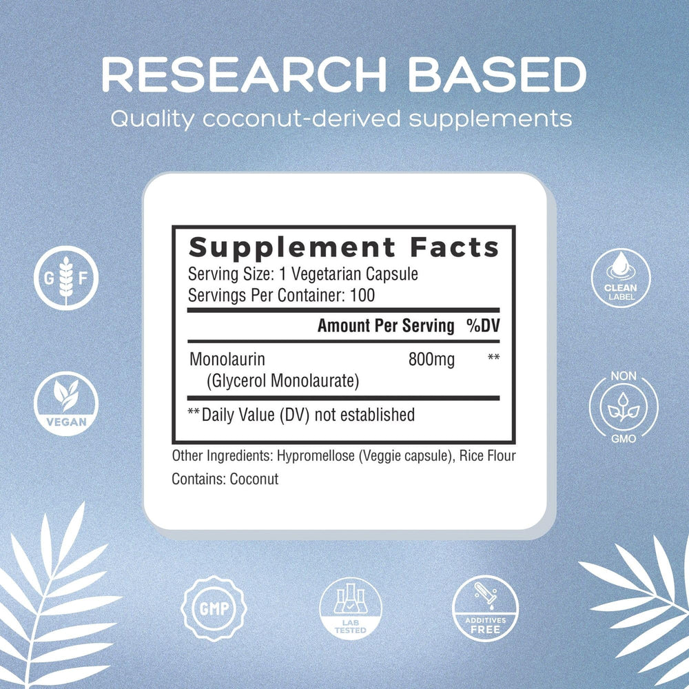 Natural Cure Labs Monolaurin 800mg USA-made production seal.