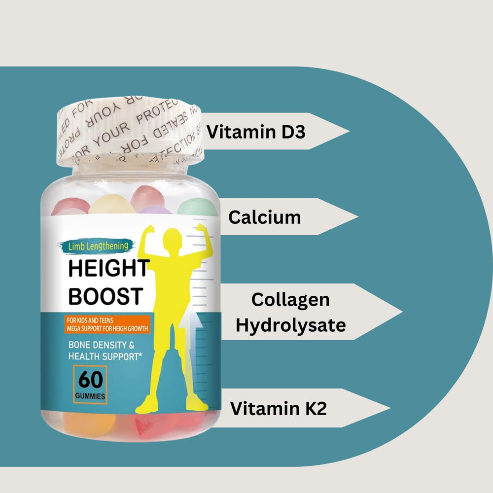 Natural Curves Height Boost packaging display emphasizes gluten-free, non-GMO formula