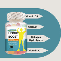 Natural Curves Height Boost packaging display emphasizes gluten-free, non-GMO formula