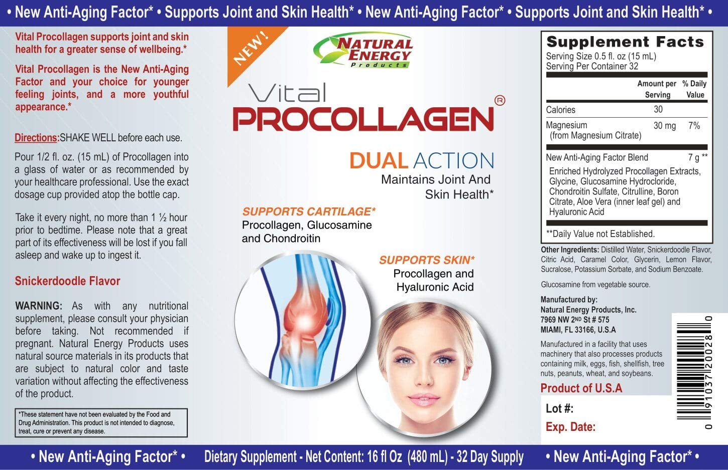 Natural Energy Vital Procollagen being poured into a glass for easy intake.